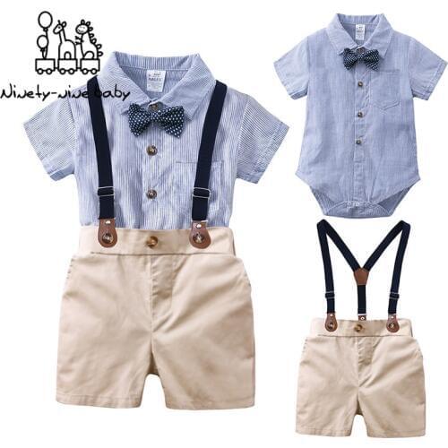 Baby Boys Gentleman Clothes Sets Wedding Party Birthday Newborn Infant Boy Clothes Shirt Lapel Tops+Shorts 2Pcs Baby Outfits