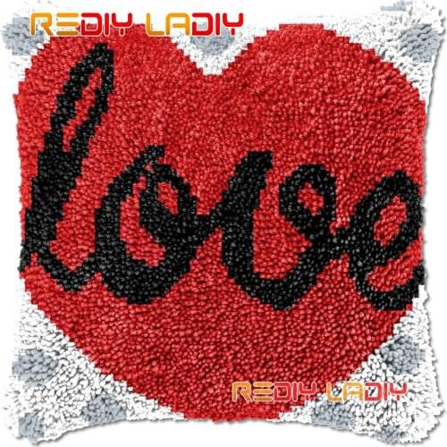 Latch Hook Cushion Love & Heart DIY Needlepoint Kits Chunky Acrylic Yarn Arts Crocheting Lofty Pillow Case Hobby & Crafts