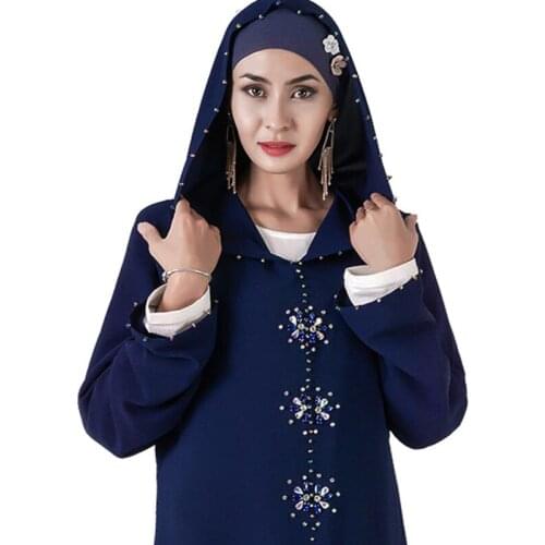 Moroccan hooded handmade hand-stitched rhinestone womens dress long dress female Dubai dress Abu Dhabi dress cape robe abaya