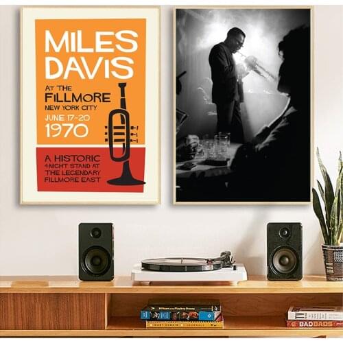 MILES DAVIS 1970 Fillmore Jazz Gig Music Posters and Prints Black White Photography Canvas Painting Wall Art Pictures Home Decor