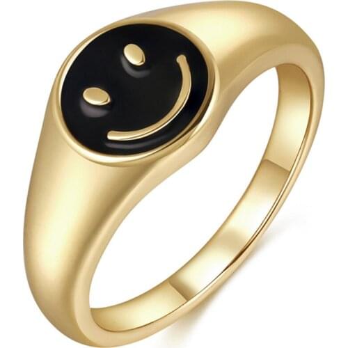 Fashion Smile Enamel Midi Ring Punk Jewelry White Black Blue Smiley Gold Rings Women Birthday Gift Anillos Hombre Size 6 7 8 9