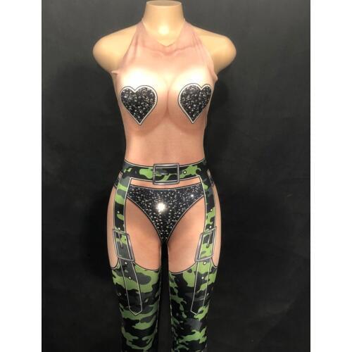 2020 Fashion Women New 3D Printed Camouflage Sexy Jumpsuit Sleeveless Bodysuit Nightclub Party Performance Stage Wear Clothed