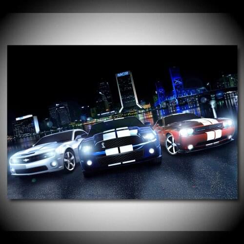 Muscle Car Camaro Ford Mustang Challenger Wallpaper Paintings Wall Art Posters Canvas Print for Living Room Decor Boys Gift