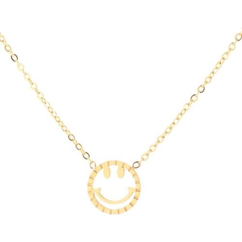 YUN RUO Yellow Gold Color Smiling Face Pendant Necklace Fashion Rose Gold Chain 316 Titanium Steel Jewelry Woman Gift Never Fade