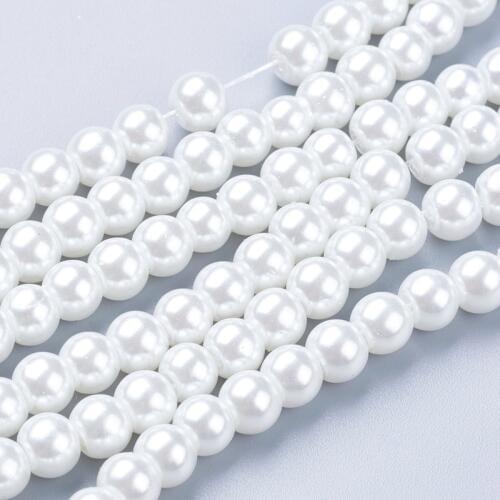 PANDAHALL 6mm Glass Imitation Pearl Round Spacer Bead Loose Beads Jewelry Necklace Making Hole: 1mm about 140pcs/strand