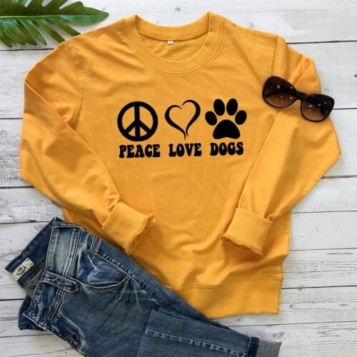 Peace Love Dogs 100%Cotton Sweatshirt Aesthetic 90s Tumblr Dog Mom Gift Pullovers Casual Women Graphic Slogan Jumper Sweatshirts