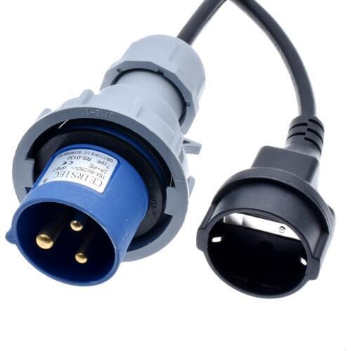 IEC 60309 316P6 to Schuko CEE7/7 Outlet socket,connect the Schuko Plug to the 306C6 receptacle power cord,IPX67,1.5mm wire gauge