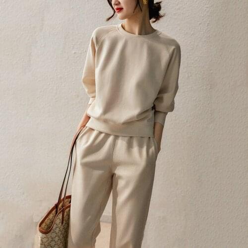 Withered England Simple Fashion New O-neck Loose Winter Hoodies Women Sweatshirt Pullovers Tops Harem Jogger Pants 2 Pieces Sets