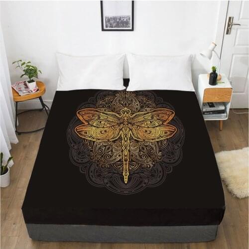 Fitted Sheets Mattress Cover With Elastic Band Bedsheet Bed Sheet Linens Twin Full Queen King Size 3D Printed Black dragonfly