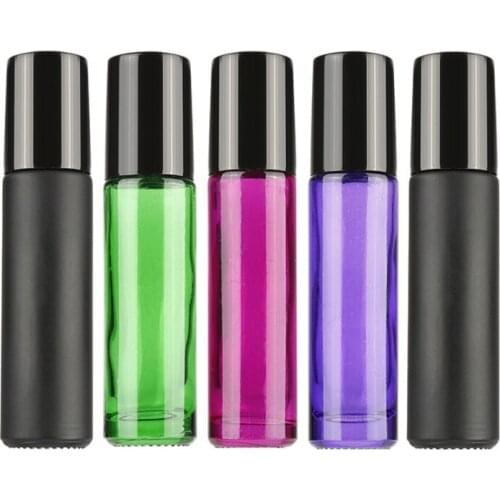 10ml Multiple Optional Purple Green Rose Red Black With Stainless Steel Beads Empty Roll Packing Thick Glass Bottle 50pcs/lot
