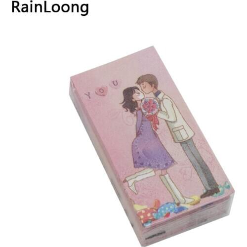 [RainLoong] Love Printed Pocket Napkin Tissue Handkerchiefs Paper Kiss For Decoration Personal Care 21*21cm 5packs (10pcs/pack)