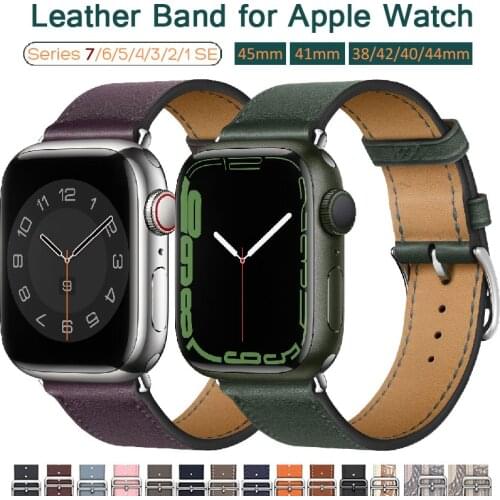 100% Genuine Cow Leather loop Bracelet Belt Band for Apple Watch 6 SE 5 4 42MM 38MM 44MM 40MM Strap for iWatch 6 5 4 Wristband