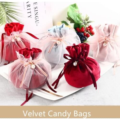 Luxury Velvet Gift Bags With Pearl Event Party Supplies Yarn Party Cooikes Candy Bags Boxes Jewelry Velvet Sachet Bags Container