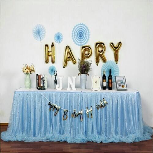 Tulle Sequins Tutu Table Skirt Tableware Baby Shower Birthday Banquet Wedding Party Decor Supplies Three Layer Ice Silk Fabric