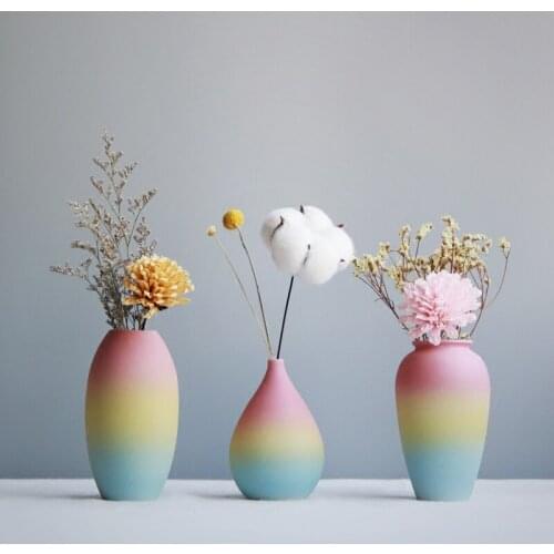 Modern Rainbow Prints Vase Colorful Ceramic Flower Vase Design Desktop Mini Vase Home Decorative Centerpiece