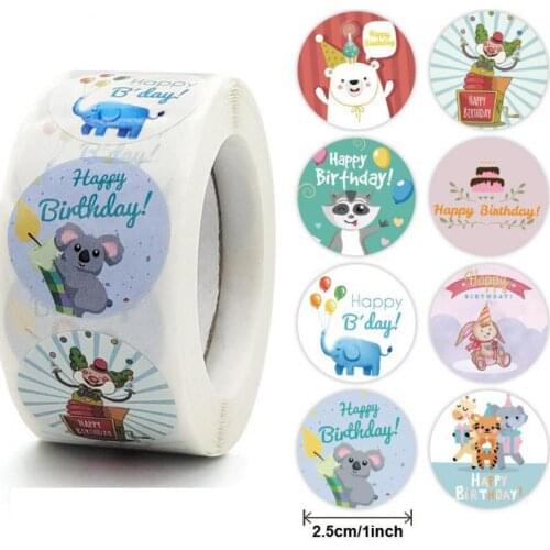 Happy Birthday Stickers Roll for Kids Birthday Party 500 Pcs Round Happy Birthday Labels for Birthday Party Gift Candy Bag Decor