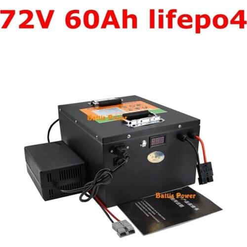 Waterproof lithium 72V 60Ah lifepo4 battery BMS for 5500W 3500W bicycle bike scooter Motorbike Motorcycle + 10A charger