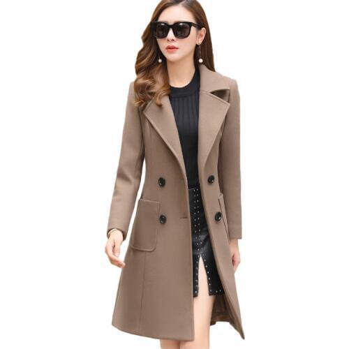 Women Winter Wool Coats Warm Slim Fit Fashion Casual Office Lady Blends Womans Coat Jacket Khaki Plus Size New