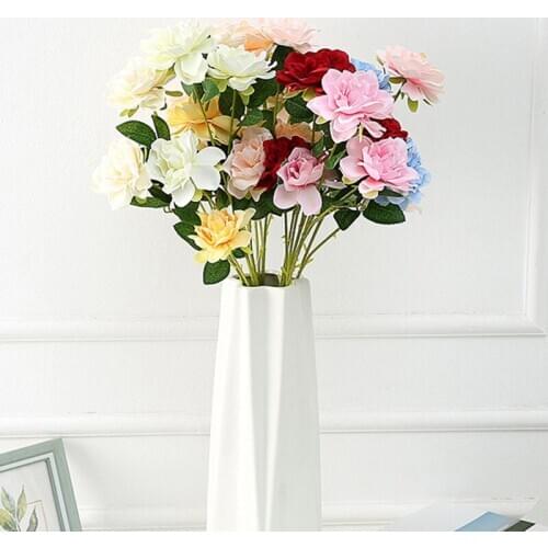 1pc Hot Sale Cheap Artificial Dahlia Flowers Wedding Gardenia 3 Heads Cape Jasmine Flower for Home Living Room Decoration