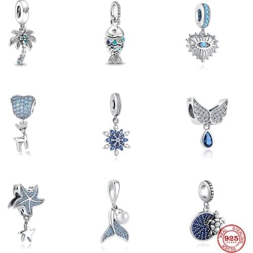 2021 New Wings Coconut Tree Deer Fish Eyes Beads Fit Original Pandora Charms Silver 925 Bracelet DIY Women Jewelry