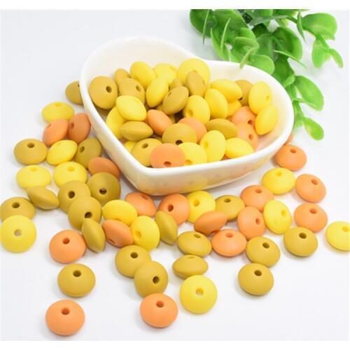 30 PCS Mango Mustard Yellow MIX Silicone Beads 12 MM Food Grade Lentil Silicone Beads DIY Baby Pendant Necklace Silicone Teether