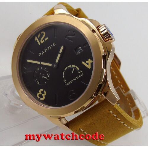 44mm Parnis black dial rose golden Sapphire glass date Automatic Mens Watch P773