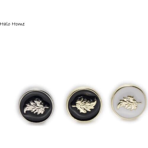 5pcs Small Round Leaf Pattern Enamel Metal Shank Shirt Button Sewing Scrapbooking Apparel Supplies Craft Accessories Decor 11mm