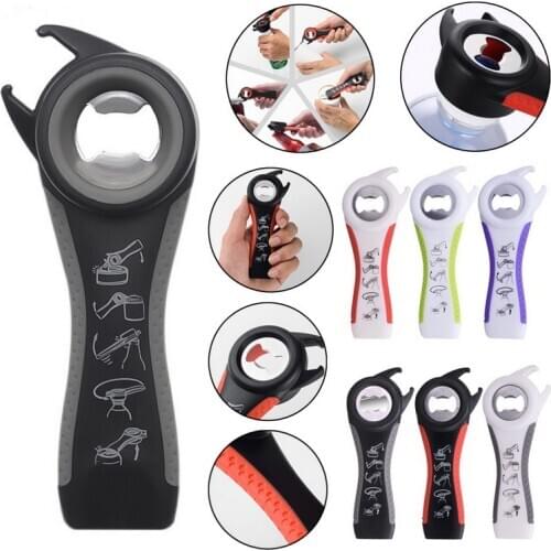 5 in 1 Multi-function Bottle Opener Stainless Steel Plastic Can Jar Bottle Open Can Opener Beer Good Kitchen Tools for Bartender