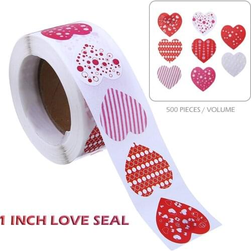 500pcs/Roll Love Heart Stickers Valentines Day Gift Sealing Packaging Note Self Adhesive Label For Gift Decoration