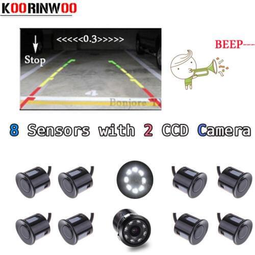 Koorinwoo Car Parking Sensors Parktronic 8 Radars Alarm Speaker Sound Front Camera Car Rear view camera Parking Video 12V System