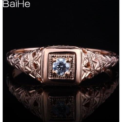 BAIHE Solid 14K Rose Gold(AU585) 3mm Genuine AAA Graded Cubic Zirconia circular Wedding Women Trendy Cubic Zirconia Ring