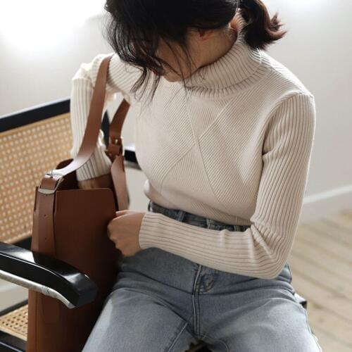 Basic chic Autumn winter thick Sweater Pullovers Women Long Sleeve casual warm turtleneck Sweater female knit Jumpers top