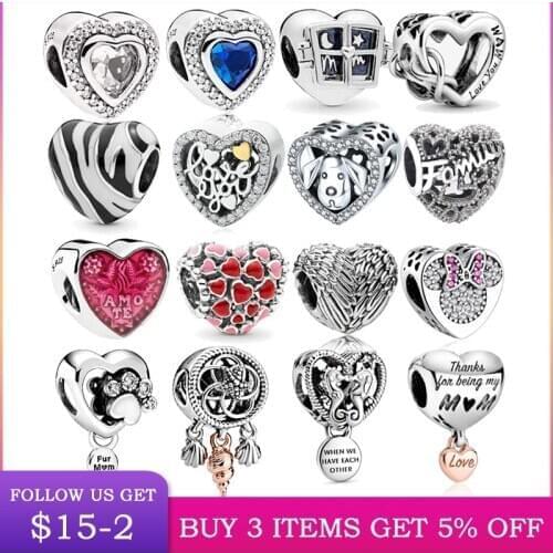 LByzHan 100% Real 925 Strerling Silver Heart Beads Fit Original 3mm Bracelet Love Heart Charms Beads DIY Jewelry Making