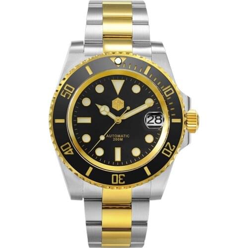 San Martin Men Diver Watch Automatic Watches Water Ghost Wristwatch Sapphire 200M Waterproof Luminous Ceramic Bezel Rosegold