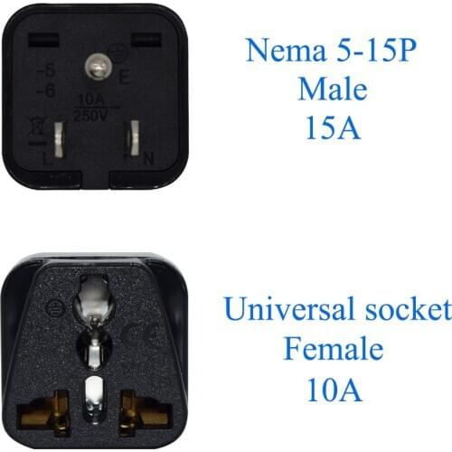 Black whtie 250v 10A copper Universal America Grounded power Plug USA Canada Travel Adapter plug socket convertor