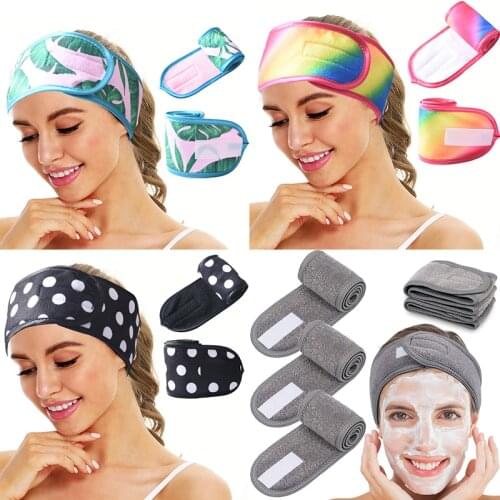 Double-sided Terry Cloth Sports Headband Women Girls Simple Makeup Head Band Wide Yoga Headband Bathroom Velcro Headband