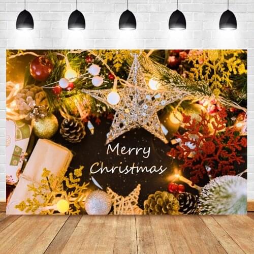 Laeacco Photo Backdrop Merry Christmas Party Decor Pine Branch Star Snowflake Photozone Photography Background Photo Studio