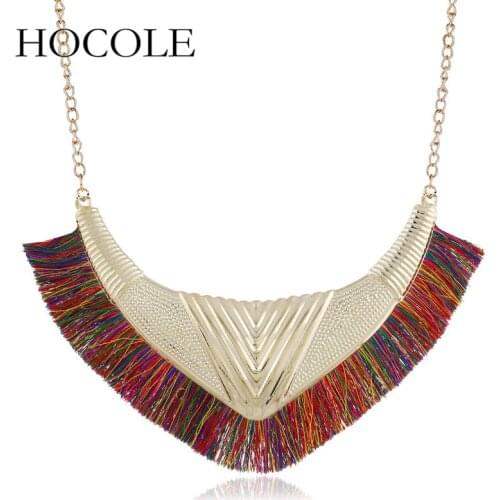 HOCOLE New 2018 Tassel Necklace For Women Ethnic Necklace Bohemia Choker Statement Necklace Boho Vintage Punk Fashion Jewelry