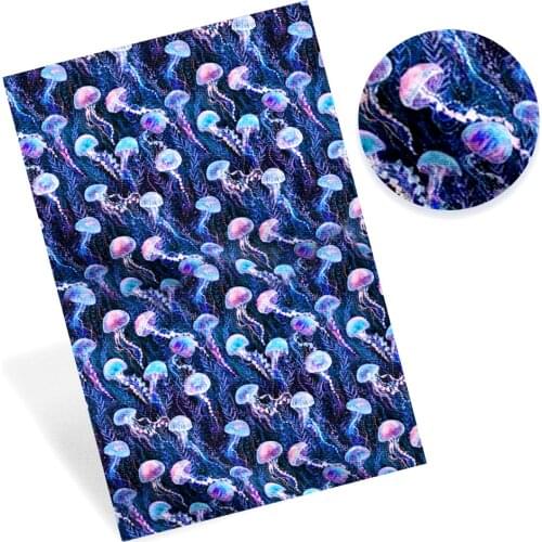 IBOWS Faux Synthetic Leather Sheets Cute Dog Colorful Jellyfish Printed Leather Fabric Handmade Home Textil Material 22*30cm/pc