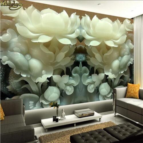 Beibehang Chinese white jade lotus mural bedroom TV in New York building murals for living room space mural People Wallpaper