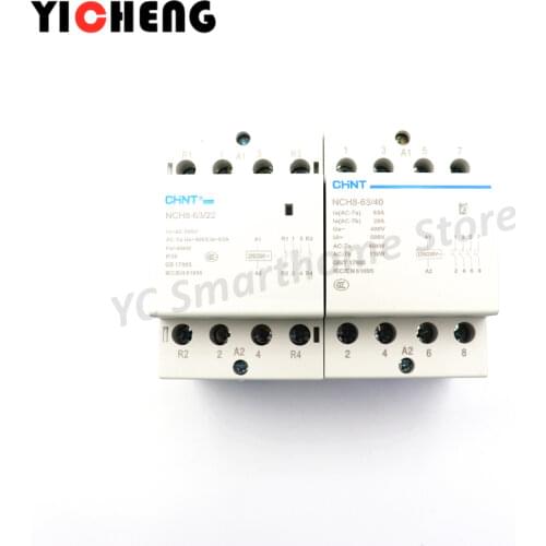 1Pcs Chint household small AC contactor NCH8 single-phase 220V / 24V rail type 40A/63A 4P