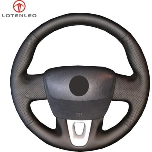 LQTENLEO Black Gneuine Leather Car Steering Wheel Cover For Renault Fluence Fluence ZE 2009-2016 Kangoo 2013-2016 Scenic 2010