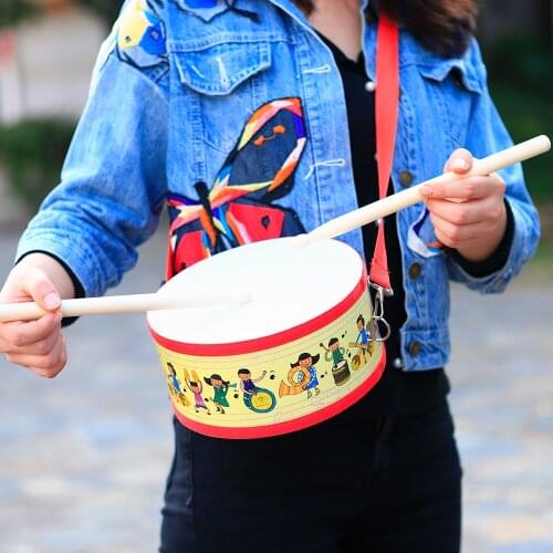 M MBAT Cartoon Hand Drum Set Portable Wooden Tambourine Percussion Instrument with Strap Kids music Gifts Child Educational Toys