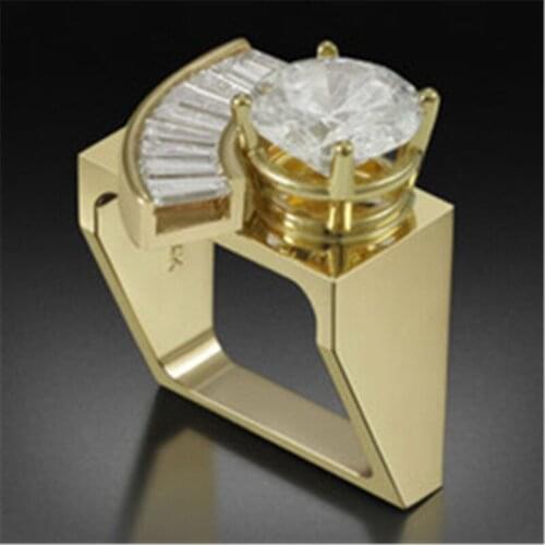 Milangir Building Shape Rings for Unisex White Sector Crystal Zircon Yellow Wedding Rings Unisex Unique s