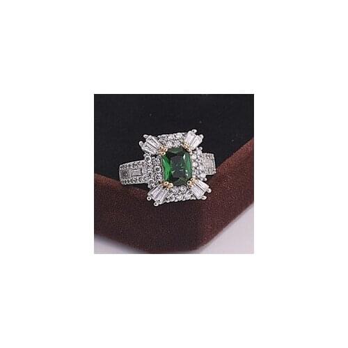 Milangir Europe Luxury Square Double Layer Cubic Design Green Zircon Wedding Rings for Bride Womens Ring Jewelry Whole Sale