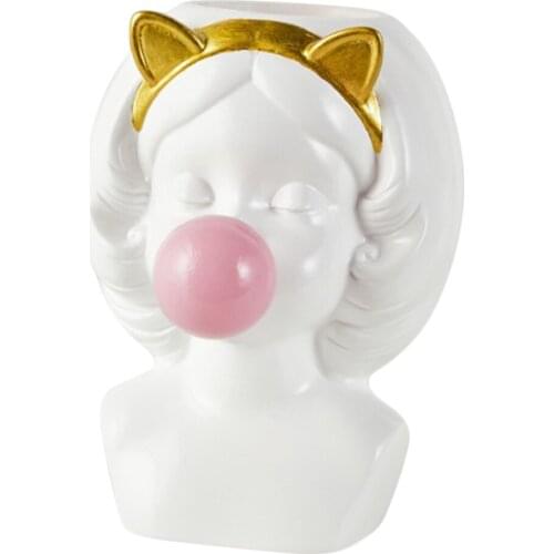 Cute Girl Blowing Bubbles Succulent Planters Vinyl Flower Pot for Home Tabletop Decor