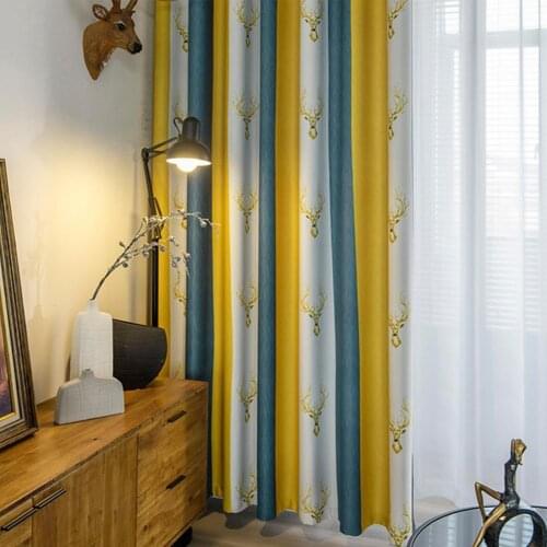 Washable Fashion Polyester Light Filtering Antlers Curtains Lightweight Curtains Drapes Wrinkle-free for Home