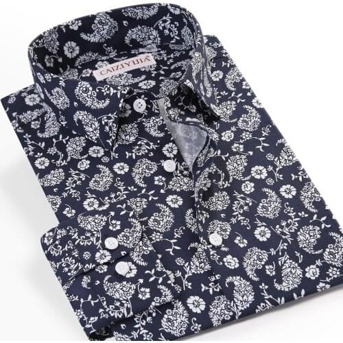Pure Cotton Mens Print Casual Shirts Long Sleeve Slim Fit Floral Mens Leisure Shirt High Grade Soft Pocketless New Fashion