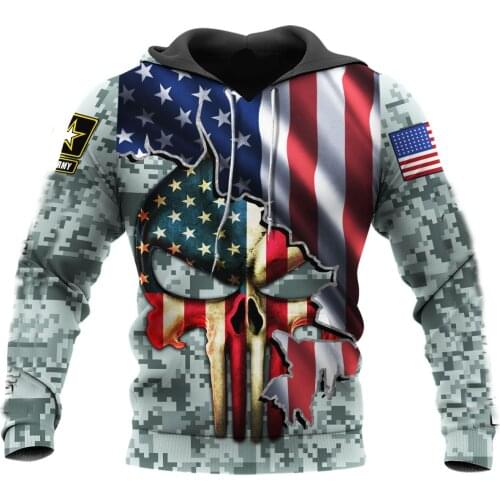 American Flag Army Skull Mens 3D Print Hoodies Harajuku Pullover Unisex Hood Sweatshirt Jacket Hip-Hop Women Autumn Streetwear