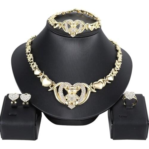 Wholesale African Dubai Gold Bridal XO Jewelry Sets for Women Bracelet Earrings Wedding Party Crystal Necklace BEAR Jewelry Sets